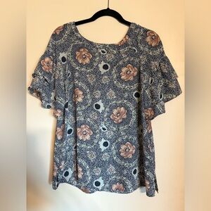 Womens Floral Top Dressy Size M Loft Brand Flowy Sleeves